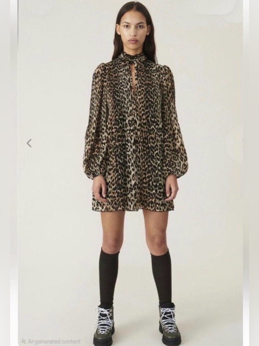 GANNI Leopard Print Pleated Georgette Dress Size 40